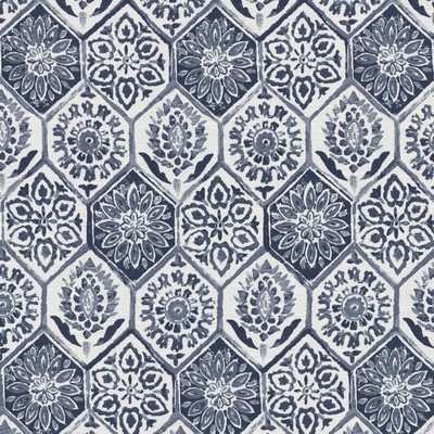 Kasmir Painted Tile Delft in 5136 Blue Polyester  Blend Ethnic and Global   Fabric